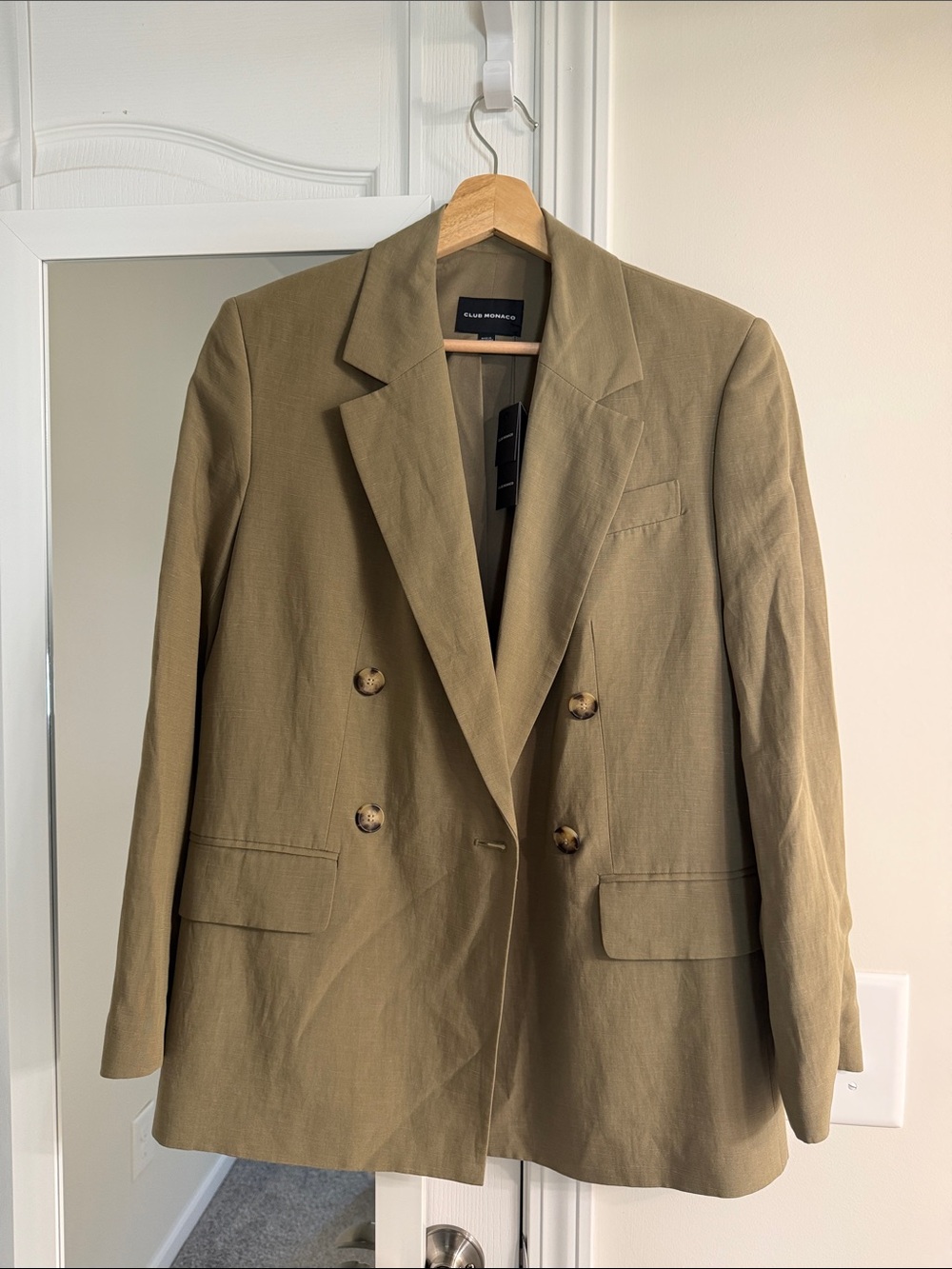 Club Monaco Olive Green Double-Breasted Blazer